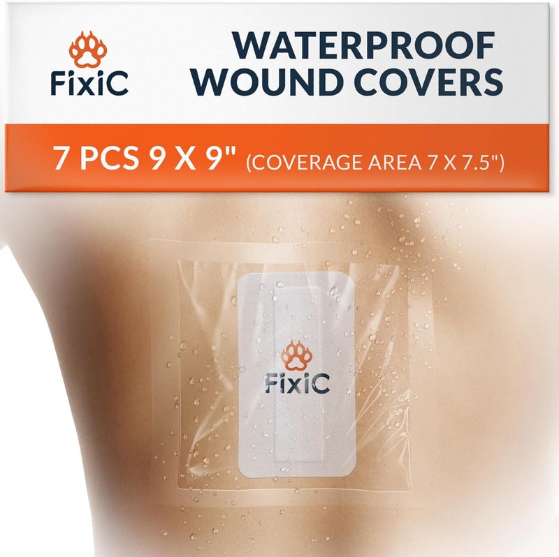 Fixic Transparent Film Dressing Waterproof - 7 PCS Set, 9 x 9 in - Transparent Dressing Waterproof to Cover Wounds - Wound Cover for Showering - Premium Medical Tape for Shower! - Image 1
